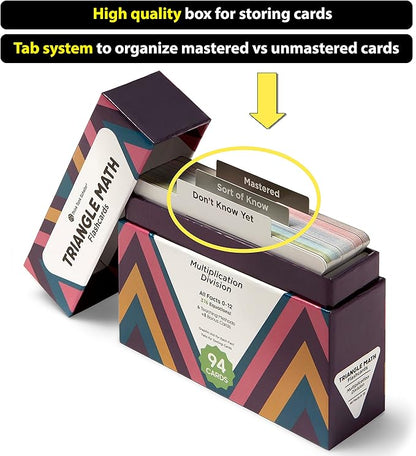 Think Tank Scholar Triangle Multiplication & Division Flash Cards Set (376 Math Equations), All Facts 0-12 - Color Coded, for Kids in 3RD, 4TH, 5TH & 6TH Grade - Has Three Corners