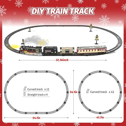 Funwee Electric Train Toy with Smokes,Lights and Sound,Train Set for Under Christmas Tree, Locomotive Train Model with Track, for 3 4 5 6 7+ Years Old Toddler Boys and Girls Birthday
