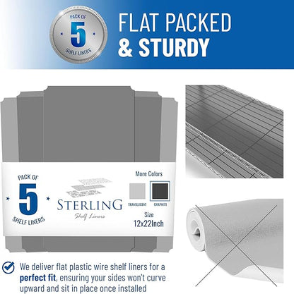 Sterling Shelf Liners for Wire Shelf System: Set of 5 in Graphite: 12 x 22 inch: Plastic Wire Shelving Mats