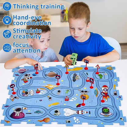 25PCS Puzzle Racer Kids Car Track Set, Space Themed Series, Educational Car Puzzle Toys