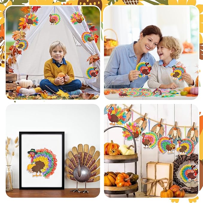 Fennoral 12 Pack Thanksgiving Turkey Crafts Kit for Kids Make You Own Turkey Poke in Arts and Crafts DIY for Boys Girls Classroom Activities Fall Decoration