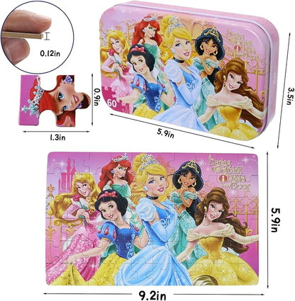 Wooden Princess Puzzles, 60 Pieces, Ages 3-5, Educational Jigsaw Puzzles for Kids, Girls and Boys Toys in Metal Box, 60 Count (0678)