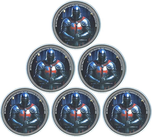 Knight Templar Challenge Coin Armor Red Cross Shield Faith and Bravery Coin Collection (Pack of 6)