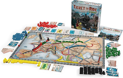 Asmodee Ticket to Ride Europe Board Game - Embark on a Railway Adventure Across The Continent! Fun Family Strategy Game for Kids & Adults, Ages 8+, 2-5 Players, 30-60 Min Playtime