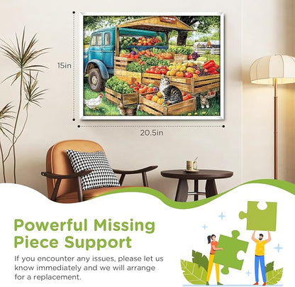 500 Pieces Jigsaw Puzzles for Adults, Truck and Cats Puzzle for Adults Child Seniors, Fruits and Vegetables Puzzle 500 Pieces, Gift for Birthday, Home Decor, Fun for Family Entertainment 20.5x15in