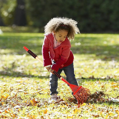 2 Pack Kids Rakes for Leaves, 28" Small Metal Toddler Rakes Garden Lawn Rake with Hardwood Handle and Soft Grip, Lightweight Child Size Yard Leaf Rake Kid Gardening Tools Set for Boys and Girls