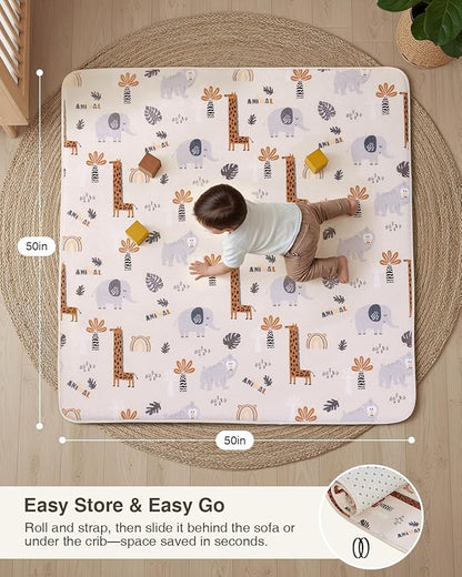 Baby Play Mat for Floor,1.2" Thick 50x50 Playpen Mat,Safe Padding Tummy Time Mats for Babies and Infants Toddlers,Cushioning Foam Mats for Kids Crawling,Non-Slip Baby Playmat,Yoga,Tatami,Nursery Rug