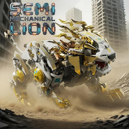 Mechanical Lion Building Block Toy Set Futuristic Mechanical Beast Model with Movable Parts & Gears Premium Mechanical Building Kit with Display Stand and Motor Ideal Gift for Boys & Adults