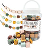 Wooden Lacing Beads & Strings 125 Pieces, Fine Motor Skills Toys for 3 Year Old, Boho Colors