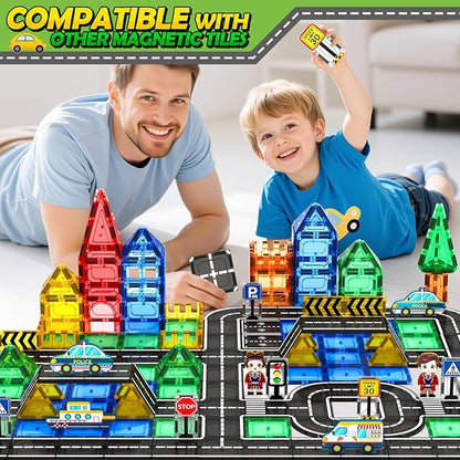 Magnetic Tiles Road Toddler Toys, Magnet Building Blocks for Kids Ages 3-5 4-8, STEM Learning Construction Toys Games, Ideal Gifts for 3+ Year Old Boys Girls