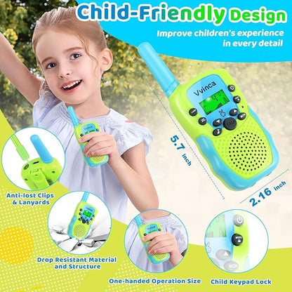 Vvinca Rechargeable Walkie Talkies for Kids 2 Pack, 5-7 Year Old Boy Toys Long Range 22 Channels 2 Way Kids Walkie Talkie with Flashlight for Camping Hiking Indoor Outdoor 3 4 5 6-12 Girl Boy Gift