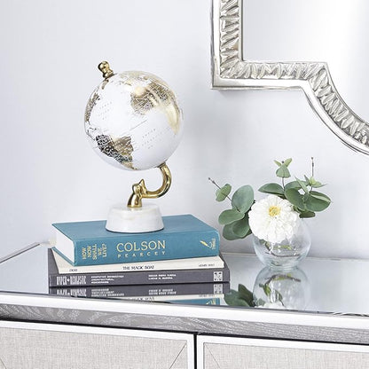Deco 79 Aluminum Metal Globe with Marble Base, 6" x 6" x 11", Gold