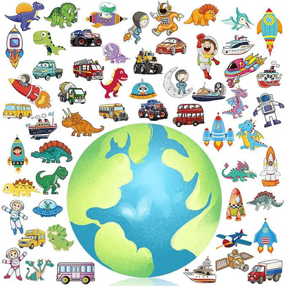 Waterproof Temporary Tattoos For Kids - 300 Pieces | Dinosaurs, Vehicles and Space | Temporary Tattoo Sheets for Boys | Party Favor for Goody Bags | Non-toxic、Skin-Safe*、Cosmetic-Grade