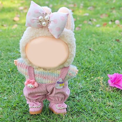 Clothes for 17cm Doll, 3 PCS Cute Pink Hair Clip & Jumpsuits Set, Dress up Outfit Exquisite Accessories for Dolls