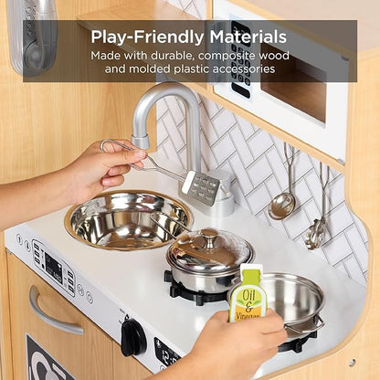 Best Choice Products Pretend Play Kitchen Wooden Toy Set for Kids w/Realistic Design, Telephone, Utensils, Oven, Microwave, Sink - Natural