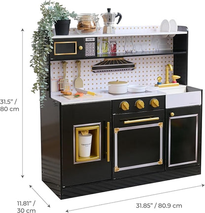 Teamson Kids Wooden Play Kitchen for Toddlers with Accessories, Pretend Cooking Set for Kids Age 3+, Black Toy Kitchen Playset, Retro Design, Realistic Features for Boys & Girls, St. Louis Collection