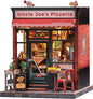 Cutefun Book Nook Kit - DIY Miniature Dollhouse Kit for Adults and Teens, Pizza Place Mini House Building Kit with LED Bookshelf Insert Decor Creative Gifts (Uncle Joe's Pizzeria)