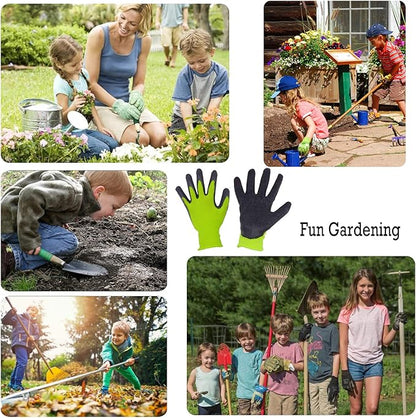 HANDLANDY 3 Pairs Kids Gardening Gloves Latex Free, Nitrile Coated Children Toddler Garden Yard Work Gloves for Little Girls Boys (Size M, Black-Green)