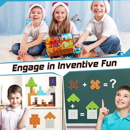 Magnetic Blocks - Build Mine Magnet World Magic Portal Forest Edition, Magnet Building Blocks Kids Toys for Ages 5-7 Toddler Toys Creative Sensory for 3+ Years Old Boys Girls Kids Games Gifts