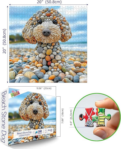 500 Piece Jigsaw Puzzles for Adults - Beach Stone Dog Animal Art Puzzle for Adults Challenging Fun Family Includes Poster & Dust-Free Pieces for Puzzle Lovers Premium （23"x15"）