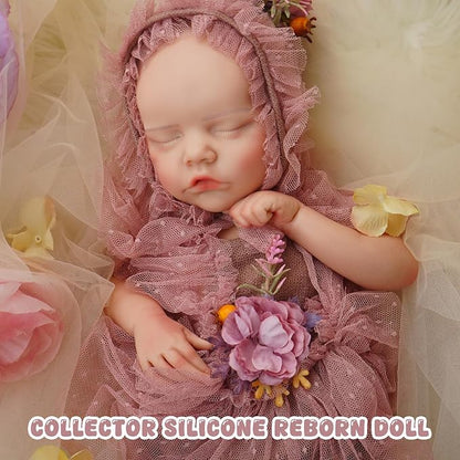 Full Silicone Reborn Baby Doll, 18 Inch Lifelike Newborn Girl, Reborn Baby Dolls Silicone Full Body Sleeping for Therapy & Memory Keepsake