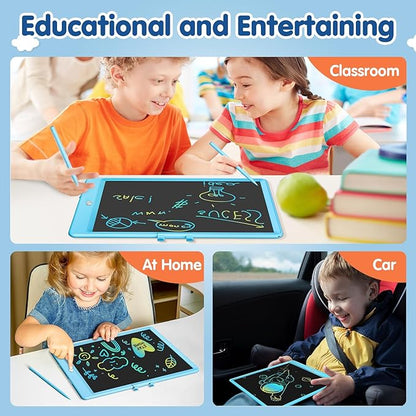 10 Inch Drawing Tablet, LCD Writing Tablet for Kids, Colorful Doodle Board Toddler Drawing Pad, Educational Learning & Travel Essential Kid Toy for 3 4 5 6 7 8-Year-Old Girls Boys (Blue)