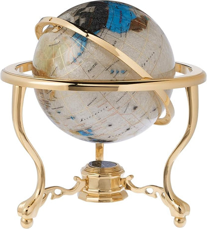 Uniquea Art 13-Inch Tall Pearl Ocean Table Top Gemstone World Globe with Gold Tripod