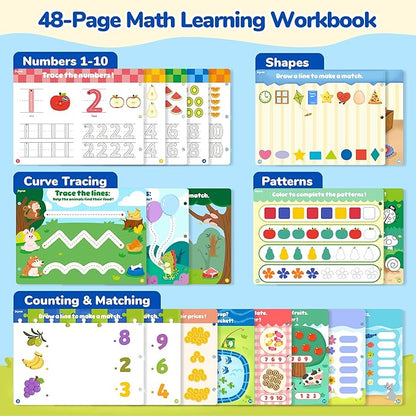 JoyCat Math Game Book - Preschool Learning Activity for Kids Ages 3-5, Number Tracing Workbooks, Math Learning Tools, Travel Cars Activities, Educational Gift Toys for Girls and Boys Ages 4-8