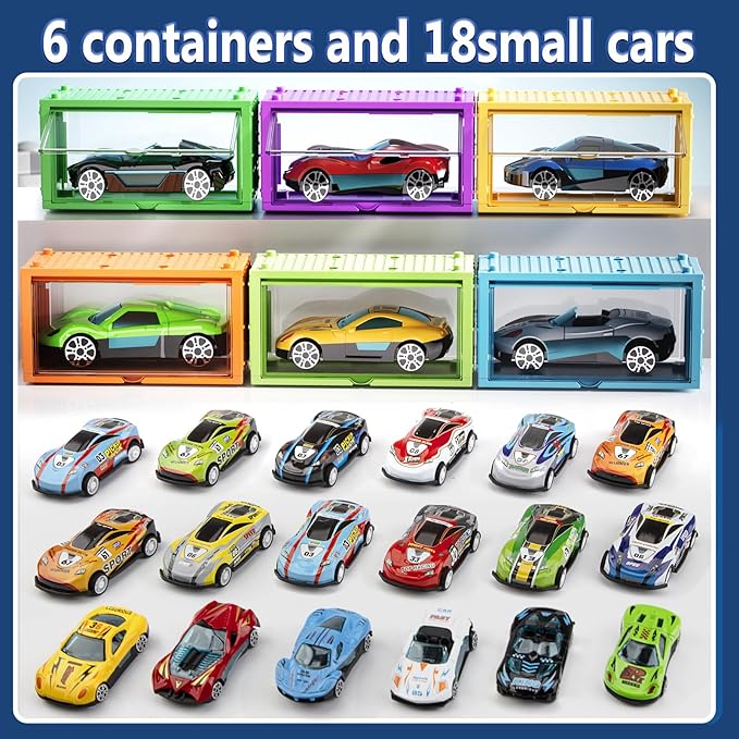 Toy Boat & Gantry Crane for Kids, Cruise Ship with 18 Mini Race Cars and 6 Containers, Cargo Ship Toy with Sounds and Lights, Boats Age 3 4 5 6 7 8 for Boys Girls Birthday Present
