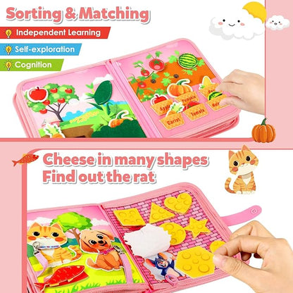 GOLIYEAN Montessori Busy Book for Toddlers 1-3, Busy Board Montessori Toys for 1 Year Old Girl Birthday Gifts, Educational Learning Sensory Activity Books, Quiet Book Travel Toys for Airplane Car