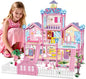 Dollhouse for Girl with 1 Princess, 3 Floors -8 Rooms, 216 Accessories Includes Dog and Furnitures, Design and Build Gift for 3 4 5 6 7 8+ Year Old Girls (Pink)