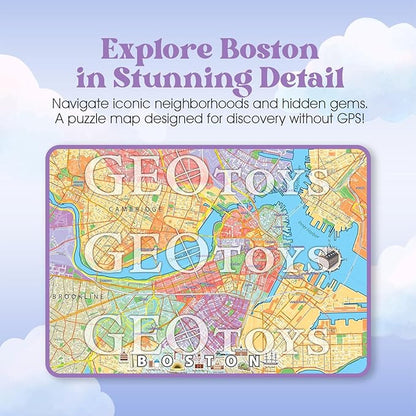 GeoToys Metropuzzle, Boston Jigsaw Puzzles 1000 Pieces, Detailed City Map Geography Puzzle, Challenging Adult Puzzle, Fun Puzzles for Adults, Family Puzzles, US City Map Poster Included