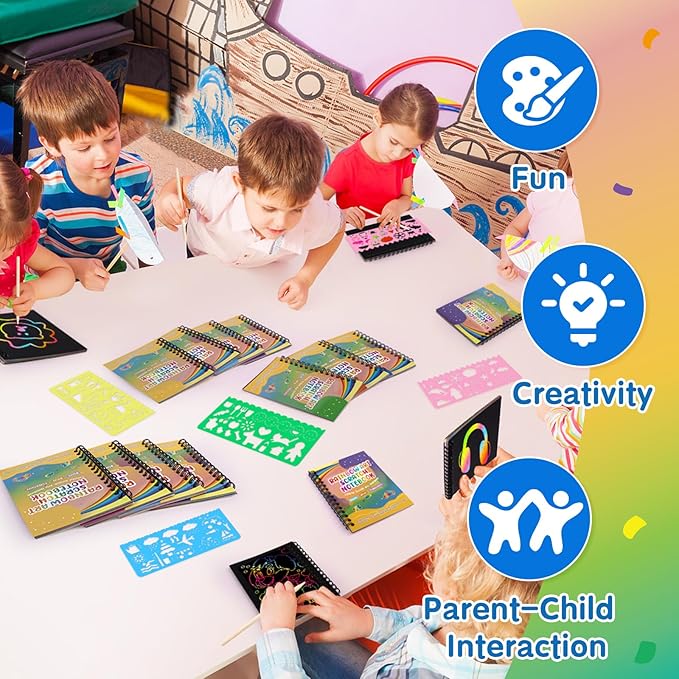 YSCare Scratch Arts Party Favors for Kids: 32 Pack Rainbow Art Scratch Notebook, Art Craft Kit Goodie Bags, Birthday Gift Bulk Return Gifts Classroom Prizes for Girls Boy 4-8-12