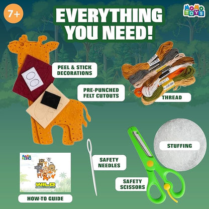 MOMOTOYS Wild Animals Beginner Sewing Kit for Kids Ages 7+ – Includes 9 Kids Sewing Projects with Tools & Art Supplies – DIY Felt Crafts for Girls & Boys – Gifts for 7, 8, 9, 10, 11, 12 Year Old