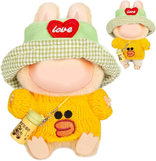 3-Piece Doll Clothes Designer – Kawaii Knit Sweater Set for 17cm Doll, Cute Doll Outfit with Accessories for Dress-Up or Display - Yellow (No Doll)