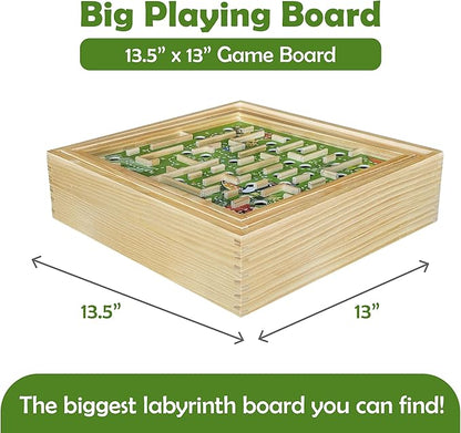STERLING Wooden Labyrinth Marble Maze Game, Large 12.75" x 11.5" Tilt Maze Game Board with 60 Waypoints and Marble Balls Included, for Kids and Adults 6 Years and Up, Natural Jungle