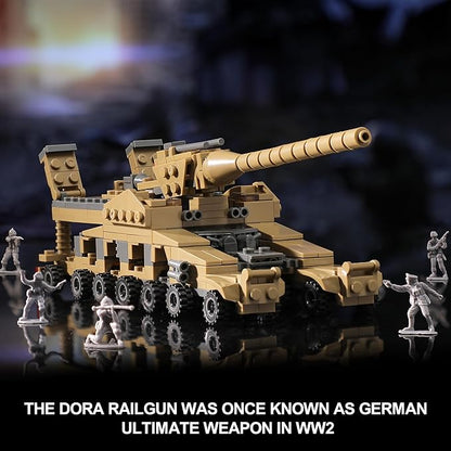 WW2 Army Tank Toys Building Sets Compatible with Lego, Create a German Dora Cannon or 16 Military Vehicles with 20 Toy Soldiers, STEM Toys for Boys Kids Age 6+ Year Old