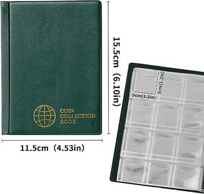 Collection Album 120 Pockets - 3x3cm/1.2x1.2 Inch Coin Holder Book Storage for Money Penny Collectors Green CS0112GR