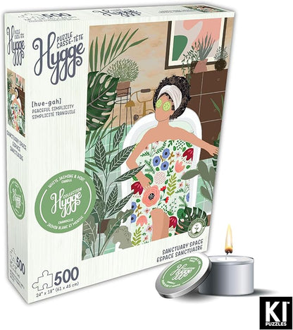 500 Piece Puzzle for Adults Hygge Sanctuary Space Aromatherapy Jigsaw + Scented Candle by Playview Brands