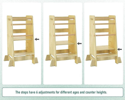 Kitchen Step Stool for Toddlers,Wiifo Adjustable Height Kids Learning Stool, Toddler Standing Tower(Natural)