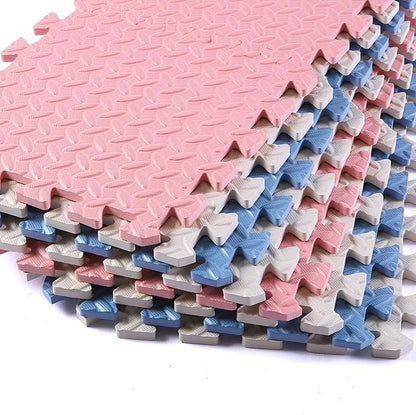 Foam Floor Mats for Kids, 12 x 12 Inch 16 Tiles 0.4" Thickness Foam Play Mat, Non-Toxic Square Interlocking Floor Mats Rubber Baby Play Mat for Toddlers(White/Gray Blue/Lori Pink)