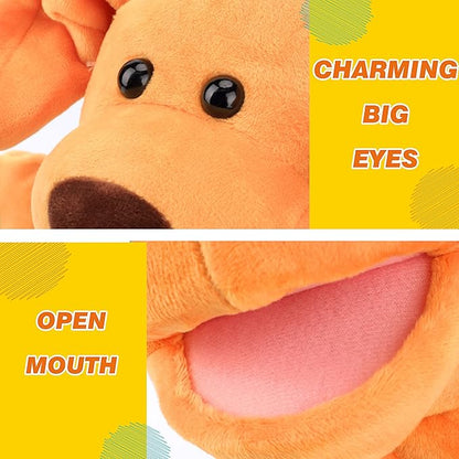 Easfan Puppy Hand Puppet Soft Animal Plush Toy with Movable Mouth Interactive Storytelling Cute Dog Toys Creativity Imagination Christmas Birthday Gifts for Toddlers Kids, Brown