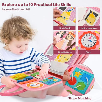 Busy Book for Toddlers 1-3, Montessori Toys Busy Board for 1 2 3 4 Year Old Girl Birthday Gift Educational Learning Quiet Activity Book Airplane Car Travel Toys for Tollders Kids 1-3