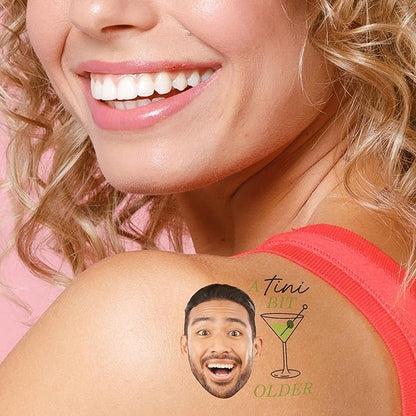 Big Dot of Happiness Custom Photo A Tini Bit Older - Martini and Cocktail Birthday Party Favors - Fun Face Temporary Tattoos - Set of 12