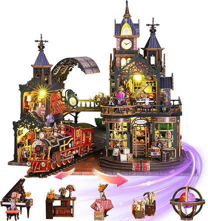 DIY Miniature Dollhouse Kit, Wooden Dollhouse Kit Miniature House Kit with LED Light,Creative Room Idea for Kids/Adults Magic House DIY Kits