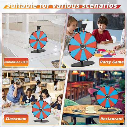 Prize Wheel,12 Inch Spinning Wheel with Stand,12 Slots Color Spinner Wheel with Eraser, Markers, Dry Erase Wheel of Fortune Game for Carnival, Casino & Trade Show (Black, Prize Wheel-12inch)