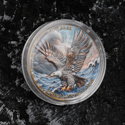 Inspirational Eagle Challenge Coin with Isaiah 40:31 Bible Verse - Motivational Military & First Responder Gift, Christian Faith Keepsake, Storm Survival Symbol