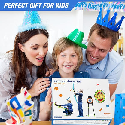 2 Pack Kids Bow and Arrow with 29" Large Dart Board, LED Light Up Archery Set with 24 Suction Cup Arrows, Indoor Outdoor Sport Toys Gifts for 3 4 5 6 7 8 9 10 11 12 Year Old Boys Girls
