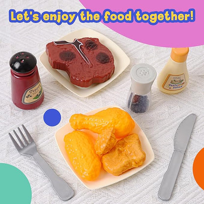 Pretend Food for Toddlers, Play Food Sets for Kids Kitchen with Frying Pan, Pretend Play Kitchen Accessories for Kids, Learning & Educational Toy for Girls Boys