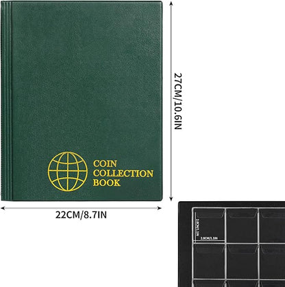 420 Pockets Albums - 28x29 mm/1.1x1.1 Inch Pocket Green Book 10 Pages Collection Holder Letter Size Coin Storage Book CS0242GR